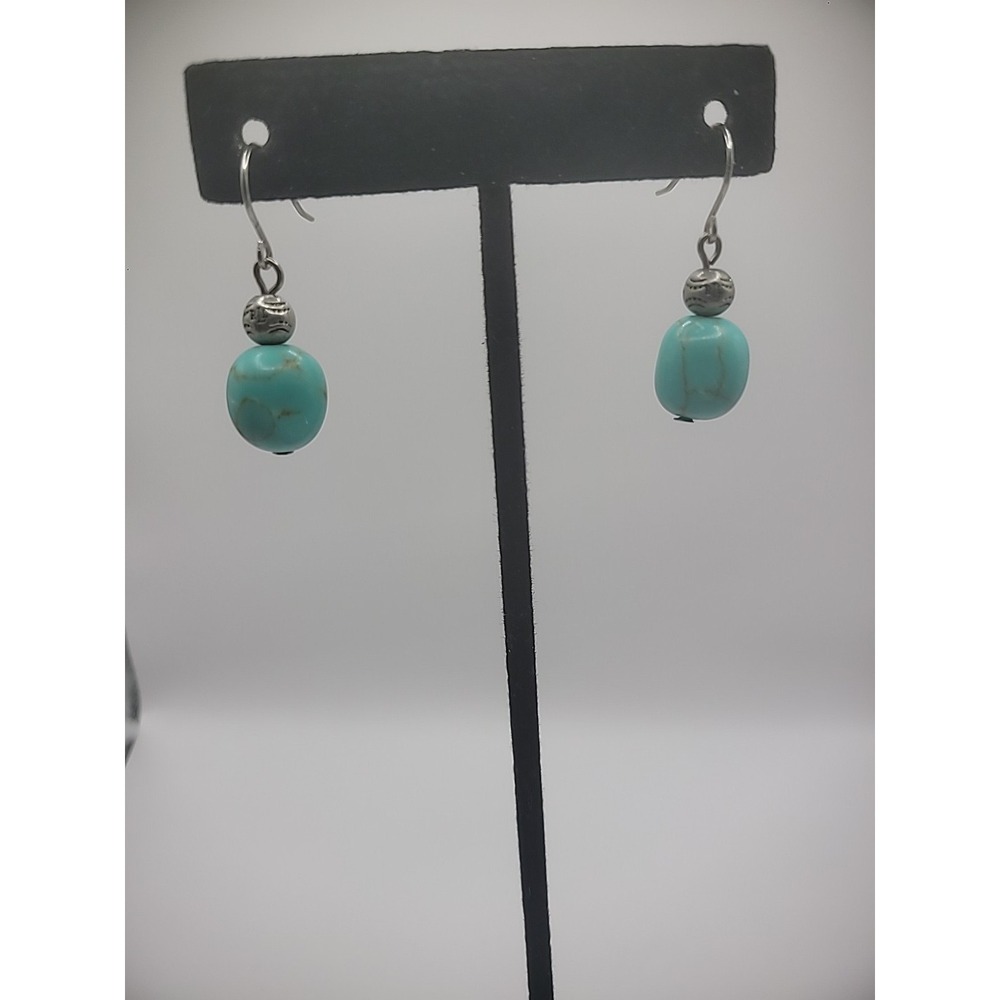 Vintage Blue Howlite Hook Pierced‎ Earrings Womens Jewelry Costume